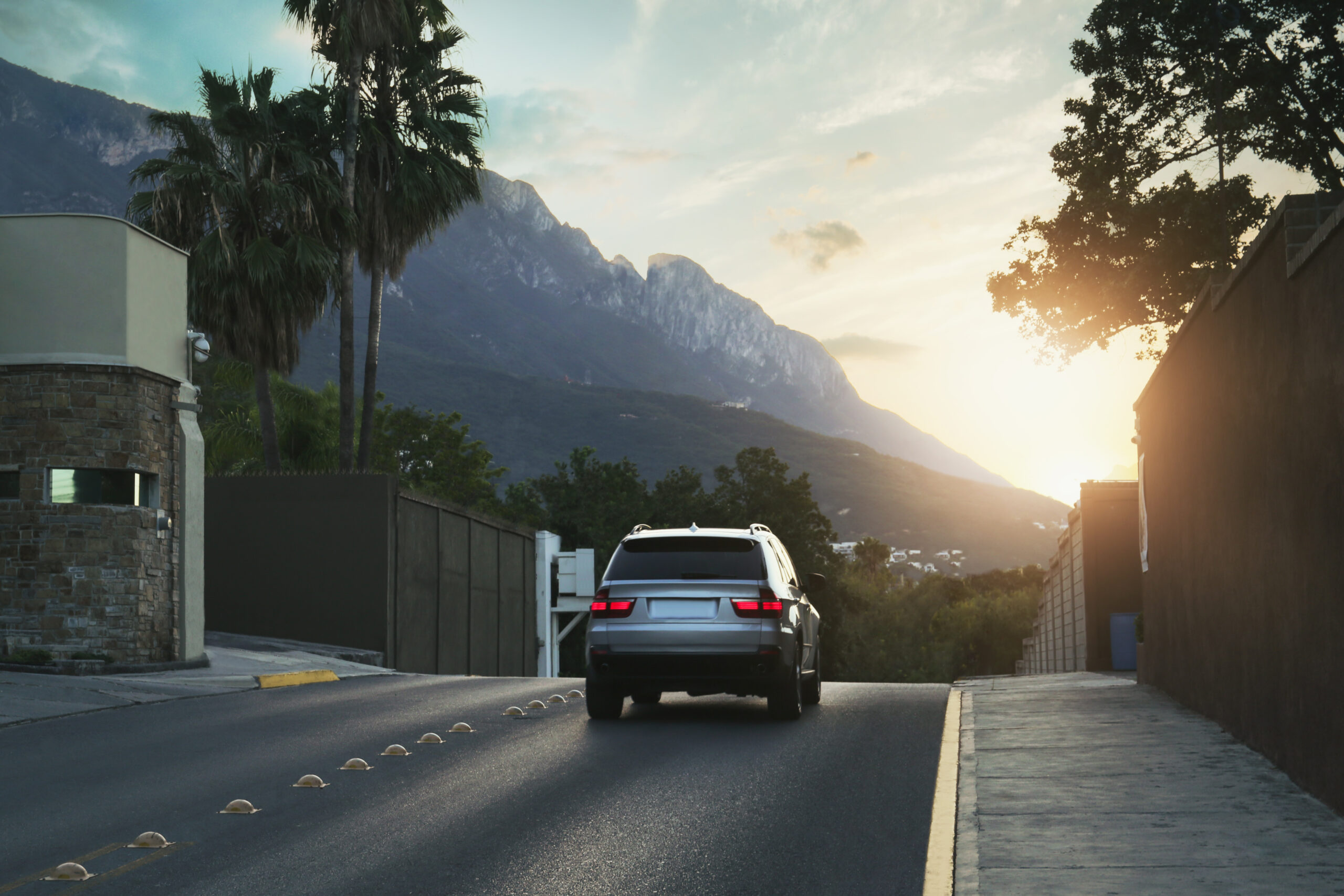 View of car moving on city road